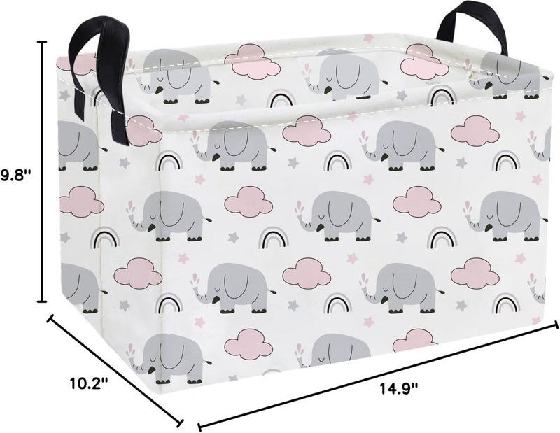 ESSME Rectangular Kids Baskets,Elephant Storage Basket with Handles for Boys Room Decor, Toy Box,Cute Storage Bin（Rainbow elephants） - Image 2